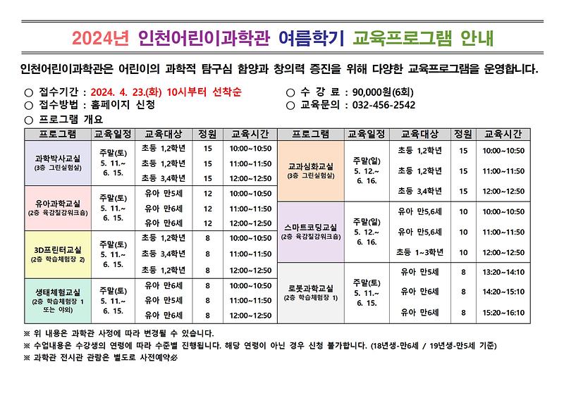 인천어린이과학관, 여름학기 교육프로그램 개강 사진