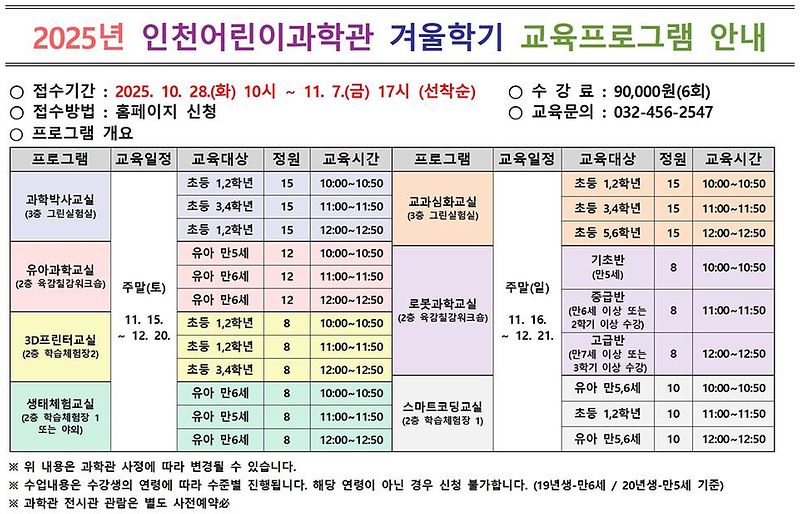 인천어린이과학관,「겨울학기 교육프로그램」 개강 사진