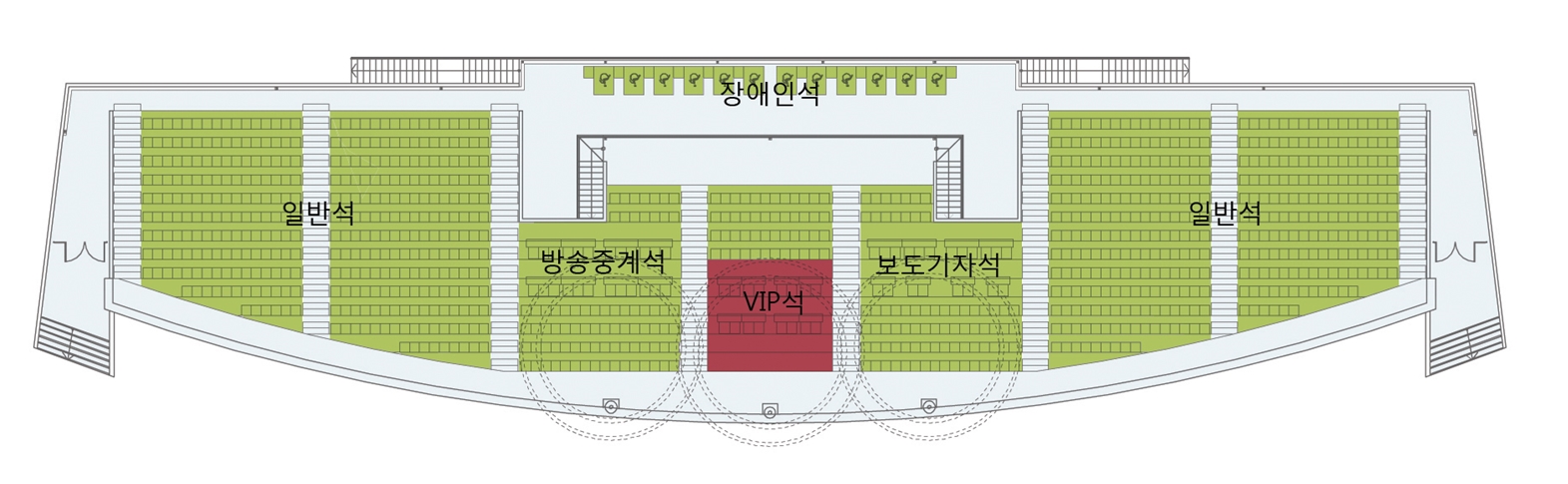 옥외스탠드 도면 : 일반석, 장애인석, 방송중계석, VIP석, 보도기자석, 일반석